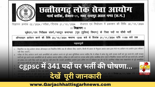 cgpsc में 341 पदों पर भर्ती की घोषणा...देखें  पूरी जानकारी