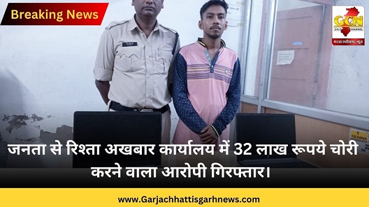 जनता से रिश्ता अखबार कार्यालय में 32 लाख रूपये चोरी करने वाला आरोपी गिरफ्तार। जनता से रिश्ता अखबार कार्यालय में 32 लाख रूपये चोरी करने वाला आरोपी गिरफ्तार।