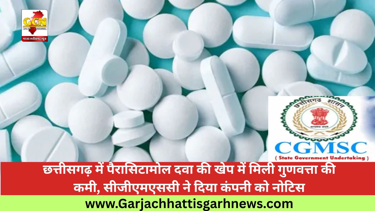 छत्तीसगढ़ में पैरासिटामोल दवा की खेप में मिली गुणवत्ता की कमी, सीजीएमएससी ने दिया कंपनी को नोटिस