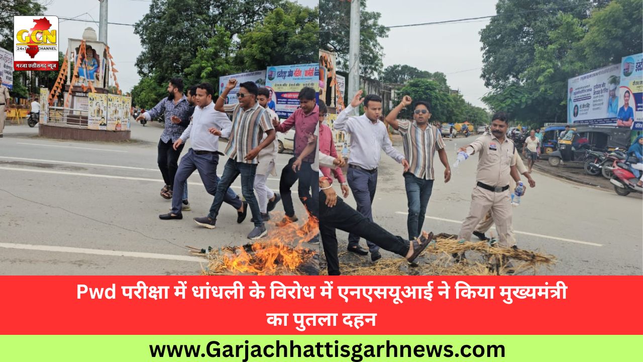 Pwd परीक्षा में धांधली के विरोध में एनएसयूआई ने किया मुख्यमंत्री का पुतला दहन